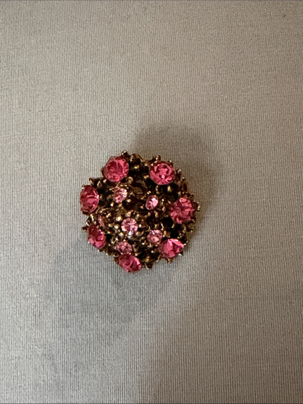 Vintage Pink Crystal Cluster Button Earring - Gold Tone